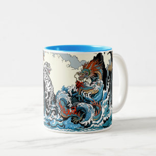 Azure Dragon and White Tiger. Illustration Two-Tone Coffee Mug