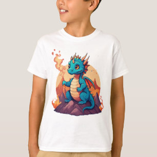 Azure Dragon Ember on Lava – Mythic Fire & Ice  T-Shirt