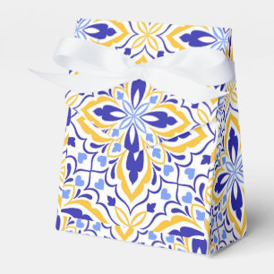Azure Elegance Blue and Gold Floral Mosaic Favour Box