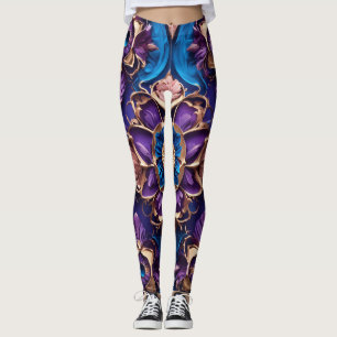 "Azure Elegance: Luxurious Blue Floral Leggings" Leggings