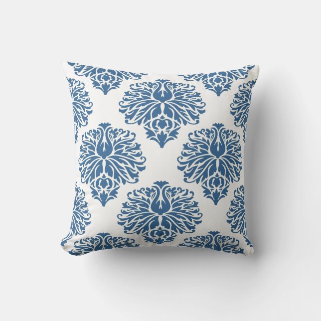 Azure Elegant Damask Cushion (Front)