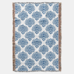 Azure Elegant Damask Throw Blanket