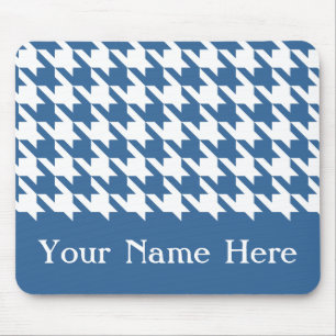 Azure Elegant Houndstooth with custom name Mouse Mat