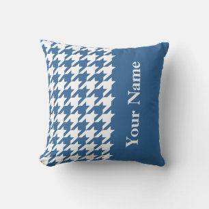 Azure Elegant Houndstooth with name Cushion