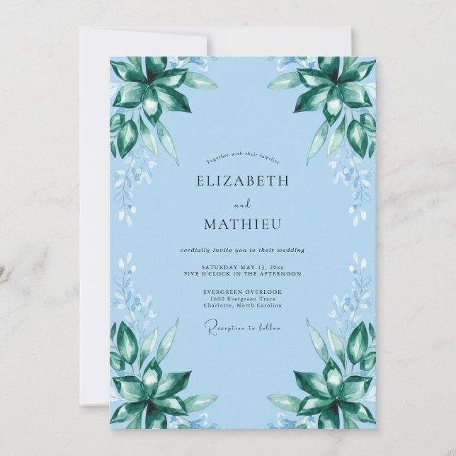 Azure Emerald Foliage Eucalyptus Wedding Invitation (Front)