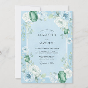 Azure Emerald Gemstone Eucalyptus Wedding Invitation
