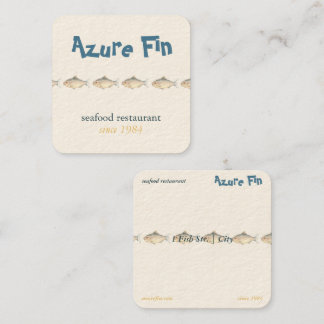 Azure Fin Coastal Fish Pattern Seafood Restaurant Square Business Card