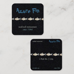 Azure Fin Elegant Black Coastal Seafood Restaurant Square Business Card