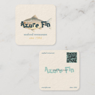 Azure Fin Elegant Fish Restaurant Logo Square Business Card