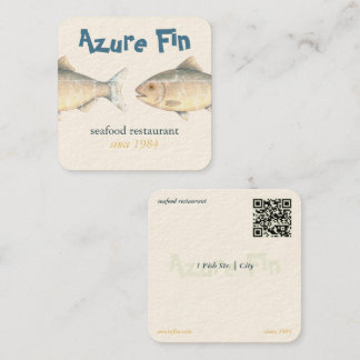 Azure Fin Elegant Fish Restaurant Logo Square Business Card