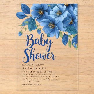 Azure Floral Acrylic Baby Shower Invitation