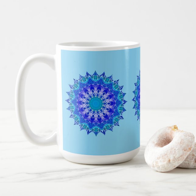 Azure Flower Mandala Mug (With Donut)
