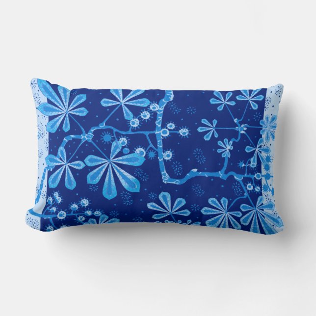 Azure Frost Flower Lumbar Pillow (Front)