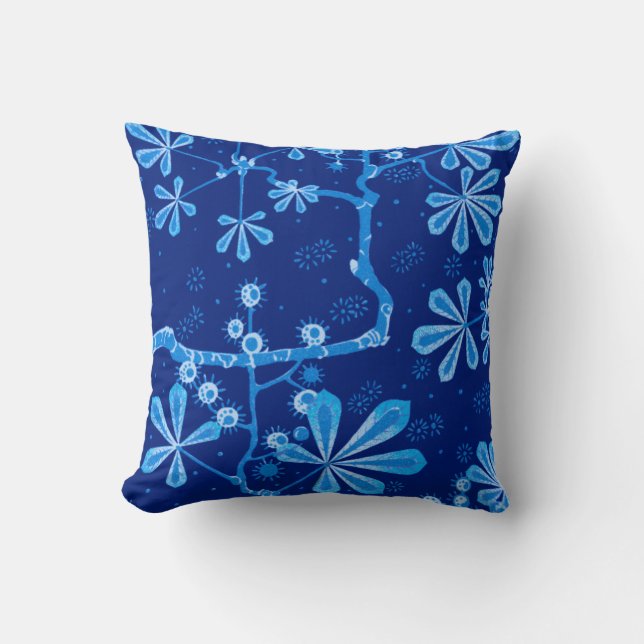 Azure Frost Flower Throw Pillow (Front)