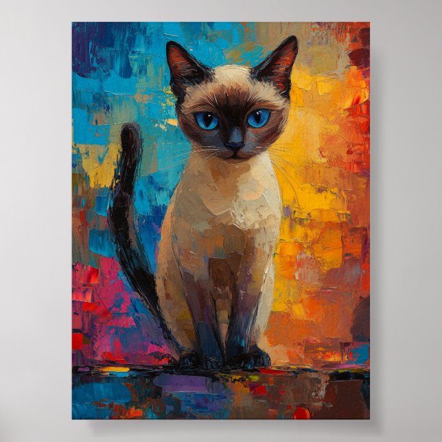 Azure-Gazed Siamese — Vivid Brushstroke Portrait Poster (Front)