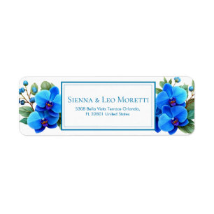 Azure Gilded Botanical Orchid Return Address