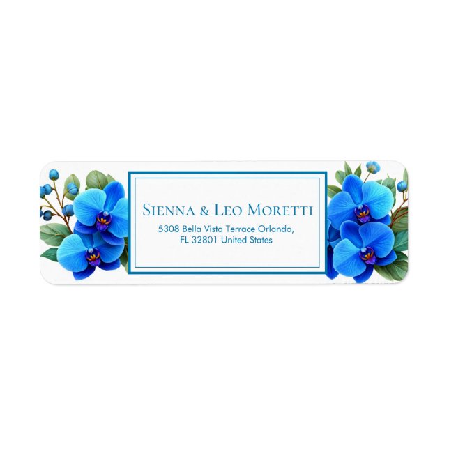 Azure Gilded Botanical Orchid Return Address (Front)