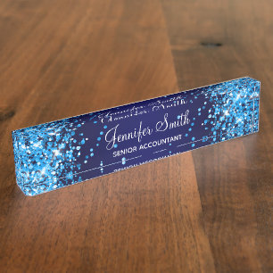 Azure Glitter Navy Blue Gradient Nameplate