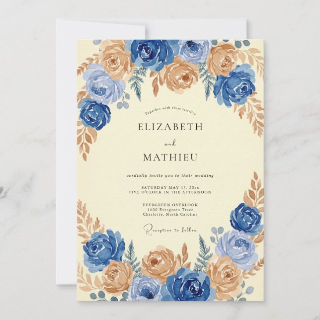 Azure Gold Ranunculus Eucalyptus Wedding Invitation (Front)