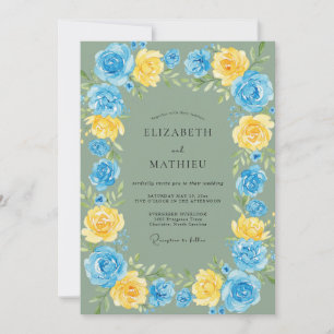 Azure Gold Ranunculus Sage Wedding Invitation