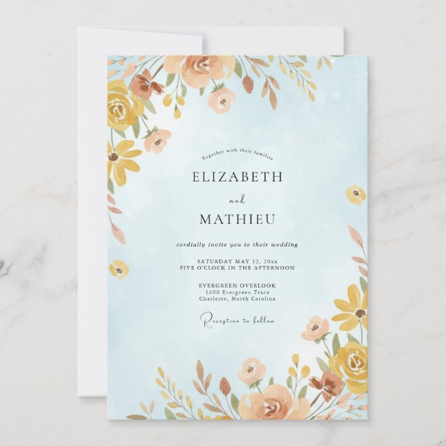 Azure Gold Wildflower Wedding Invitation (Front)