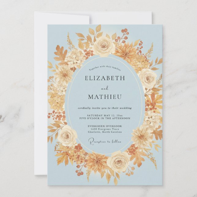 Azure Gold Wreath Wedding Invitation (Front)