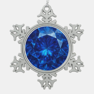 Azure Heart Stone Snowflake Pewter Christmas Ornament