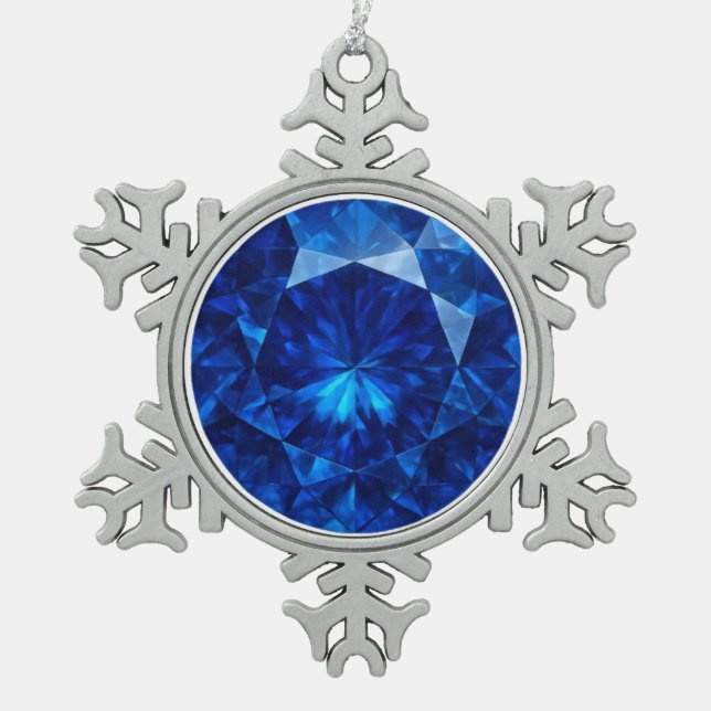 Azure Heart Stone Snowflake Pewter Christmas Ornament (Front)