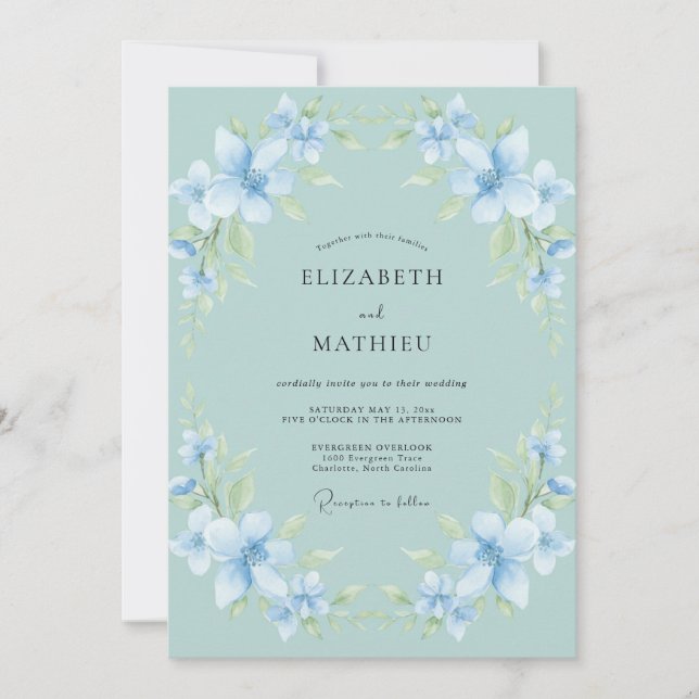 Azure Hydrangea Eucalyptus Wedding Invitation (Front)