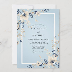 Azure Indigo Petal Wedding Invitation