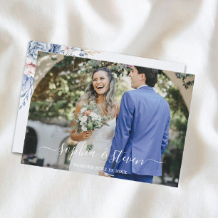 Azure & Ivory Floral Romance Wedding Thank You Card