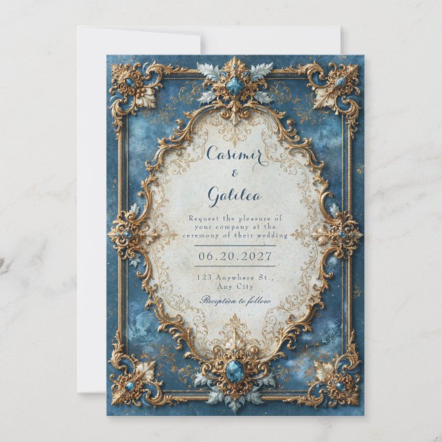 Azure Jewel Baroque Wedding Invitation (Front)