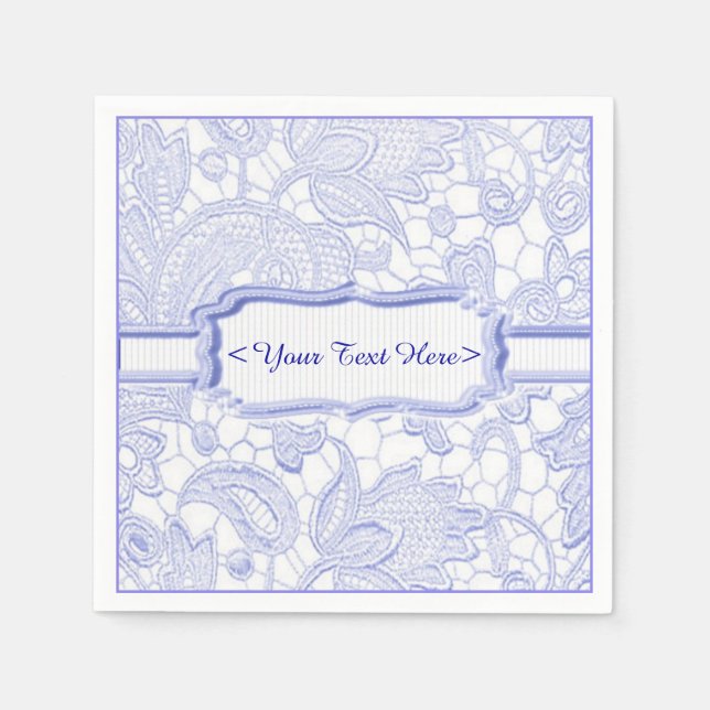 Azure Lace Elegant Blue Personalised Napkins (Front)