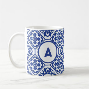 Azure Lattice Blue Geometric Floral Mediterranean Coffee Mug