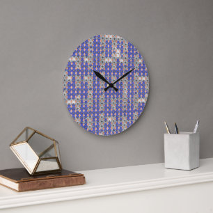 Azure Lattice Mosaic Geometric Pattern 1297 Large Clock