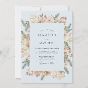Azure Leafy Blossom Wedding Invitation