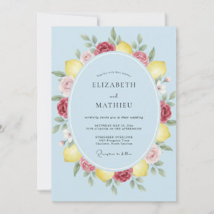 Azure Lemon Watercolor Wedding Invitation