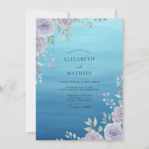 Azure Lilac Ranunculus Sage Wedding Invitation