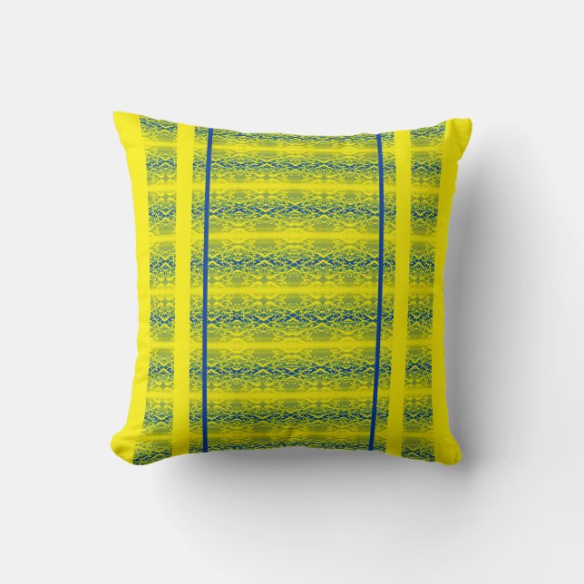 Azure Lines – Bright Yellow & Royal Blue Cushion (Front)