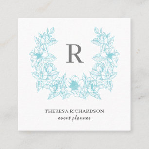 Azure Magnolia Wreath Monogram social media Square Business Card