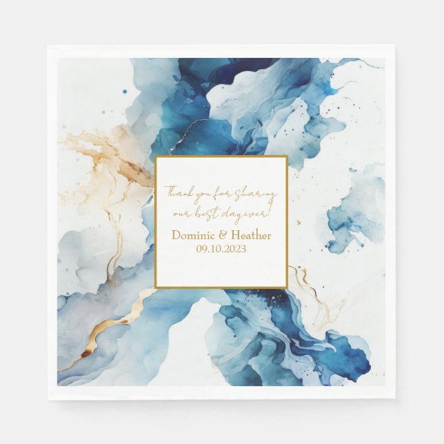 AZURE Marble Dreams Gala | Glitter Save The Date Napkin (Front)
