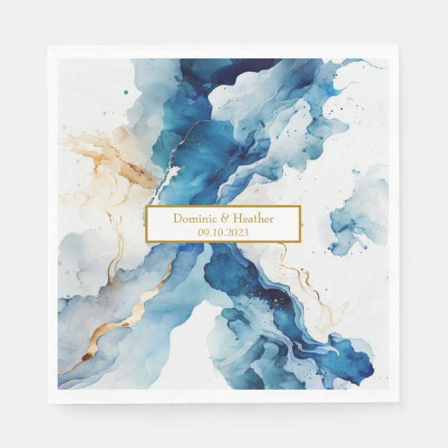 AZURE Marble Dreams Gala | Glitter Save The Date Napkin (Front)
