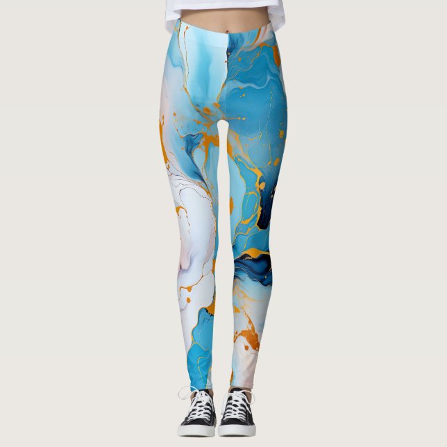 Azure Marble with Golden Splashes Leggings (Front)