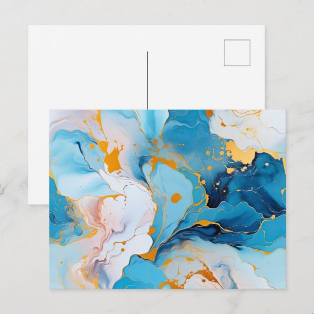 Azure Marble with Golden Splashes Postcard (Front/Back)