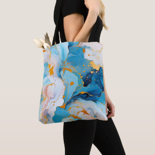Azure Marble with Golden Splashes Tote Bag