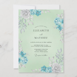 Azure Mint Leafy Wedding Invitation