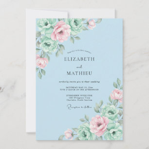 Azure Mint Peony Wedding Invitation