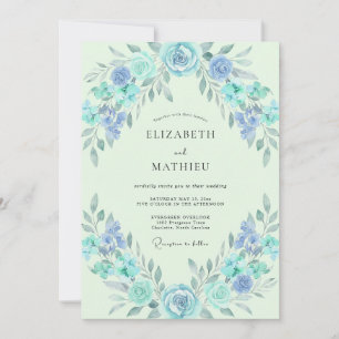 Azure Mint Wreath Wedding Invitation