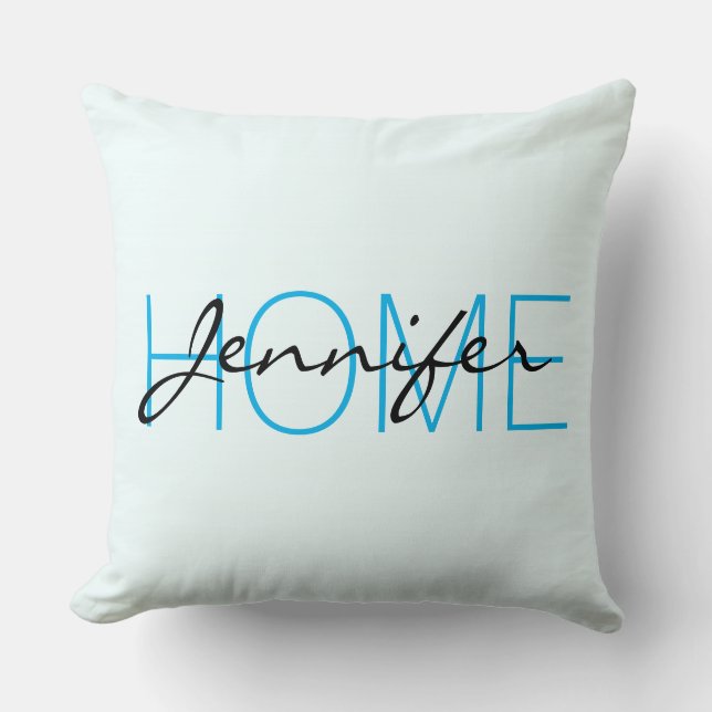 Azure mist colour home monogram cushion (Front)