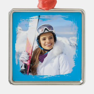 Azure Modern Grunge Border Photo Metal Tree Decoration